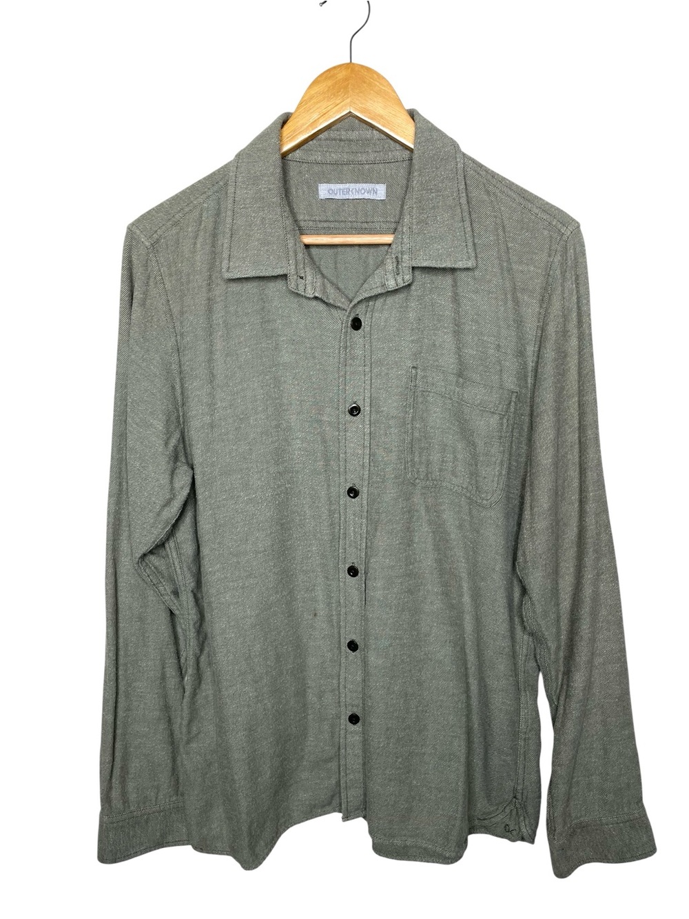 OUTERKNOWN Long Sleeve Button-Down Shirt Textured Organic Cotton L